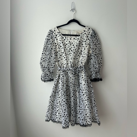 Black and White Sundress with Bishop Sleeves and Square Neck - Picture 2 of 14